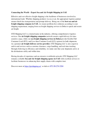 Expert Sea and Air Freight Shipping in UAE