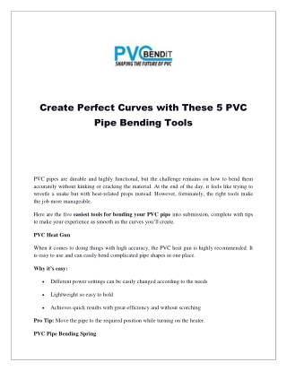 Create Perfect Curves with These 5 PVC Pipe Bending Tools