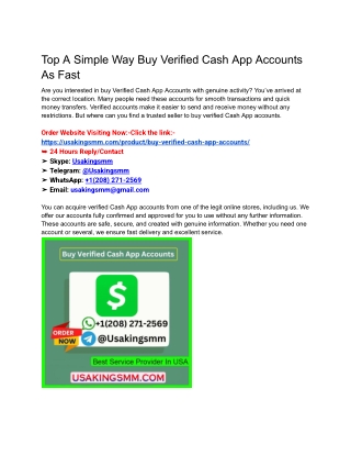 Top A Simple Way Buy Verified Cash App Accounts As Fast