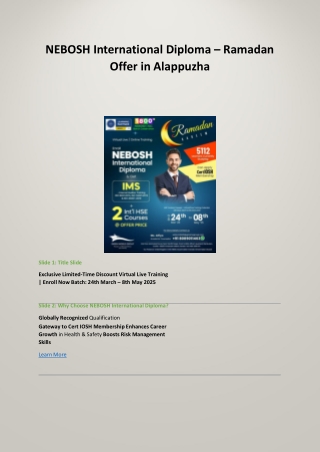 NEBOSH International Diploma – Ramadan Offer in Alappuzha in ppt