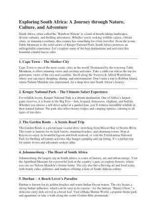 Exploring South Africa A Journey through Nature, Culture, and Adventure