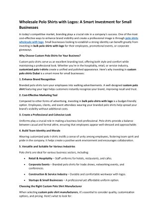 Wholesale Polo Shirts with Logos- A Smart Investment for Small Businesses