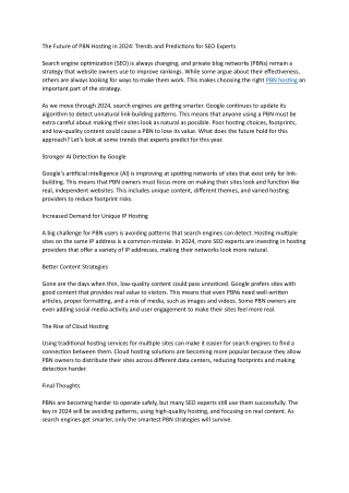 The Future of PBN Hosting in 2024 Trends and Predictions for SEO Experts