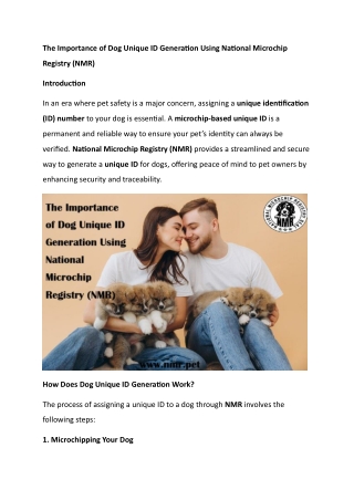 The Importance of Dog Unique ID Generation Using National Microchip Registry