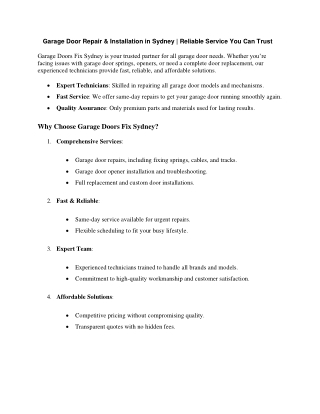 Reliable Garage Door Repairs & Installation in Sydney