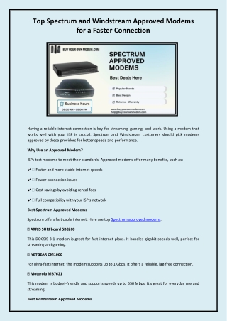 SPECTRUM APPROVED MODEMS