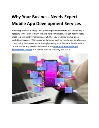 Why Your Business Needs Expert Mobile App Development Services
