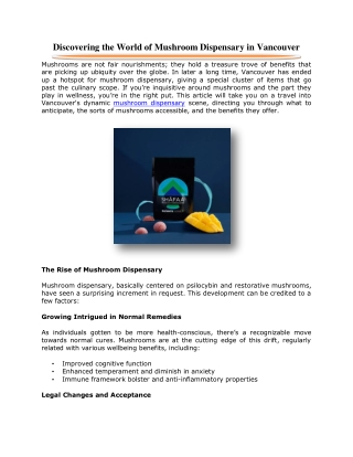 Discovering the World of Mushroom Dispensary in Vancouver