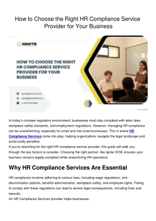 How to Choose the Right HR Compliance Service Provider for Your Business