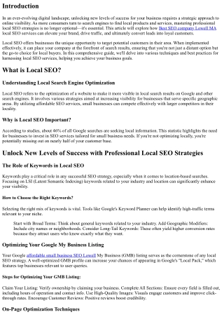 Unlock New Levels of Success with Professional Local SEO Strategies