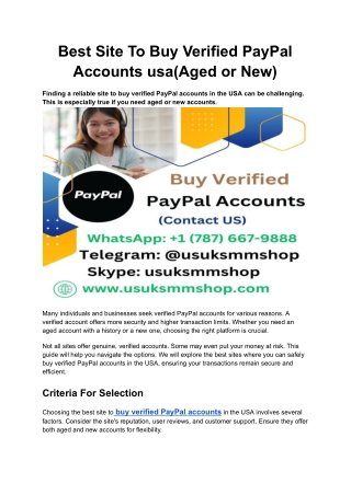 Best Site To Buy Verified PayPal Accounts usa(Aged or New)