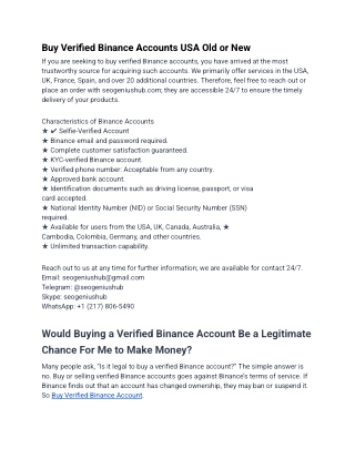 Buy Verified Binance Accounts USA Old or New
