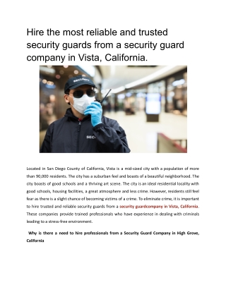 Hire the most reliable and trusted security guards from a security guard company in Vista, California (1)