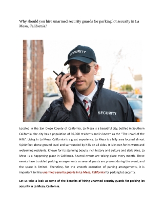 Why should you hire unarmed security guards for parking lot security in La Mesa, California