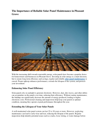 The Importance of Reliable Solar Panel Maintenance in Pleasant Grove