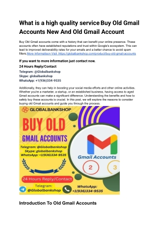 What is a high quality service Buy Old Gmail Accounts New And Old Gmail Account
