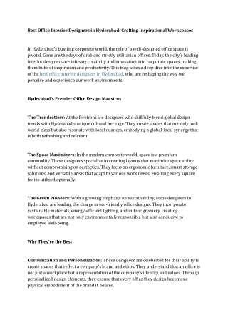 Best Office Interior Designers in Hyderabad Crafting Inspirational Workspaces