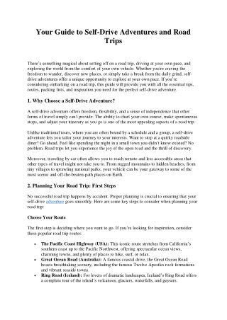 Your Guide to Self-Drive Adventures and Road Trips