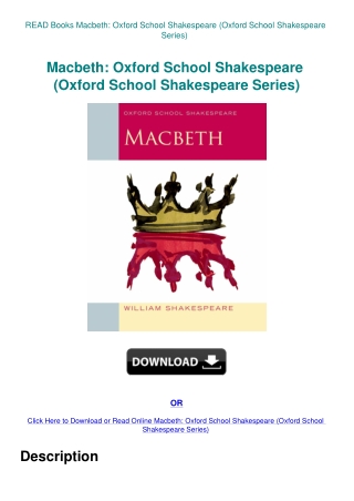 READ Books Macbeth Oxford School Shakespeare (Oxford School Shakespeare Series)