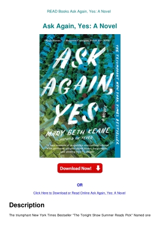 READ Books Ask Again  Yes A Novel