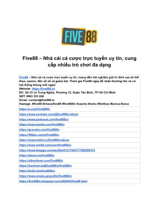 Five88 – Nhà cái cá cược trực tuyến uy tín, cung cấp nhiều trò chơi đa dạng