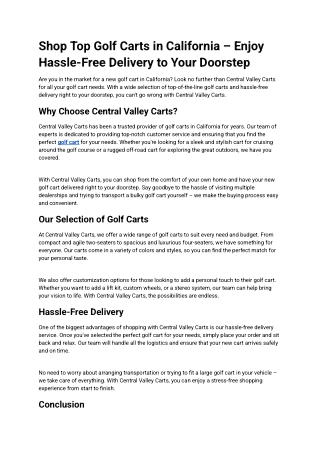 Shop Top Golf Carts in California – Enjoy Hassle-Free Delivery to Your Doorstep