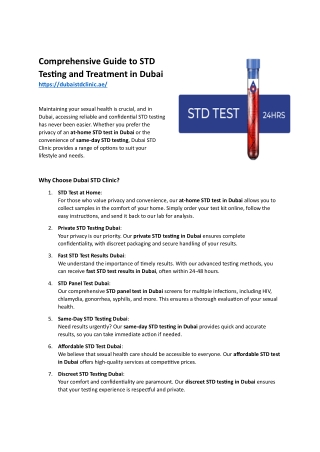 Convenient and Confidential STD Testing in Dubai- At-Home, Private, and Fast Results