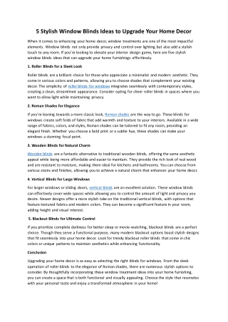 5 Stylish Window Blinds Ideas to Upgrade Your Home Decor