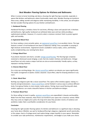 Best Wooden Flooring Options for Kitchens and Bathrooms