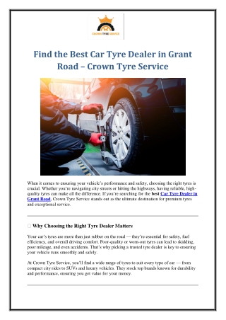 Find the Best Car Tyre Dealer in Grant Road – Crown Tyre Service