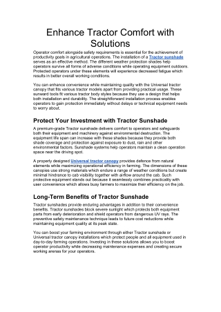 Enhance Tractor Comfort with Solutions