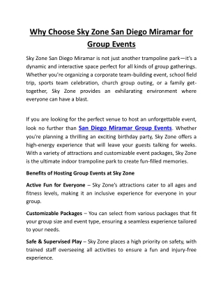 Why Choose Sky Zone San Diego Miramar for Group Events
