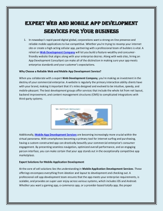 Expert Web and Mobile App Development Services for Your Business