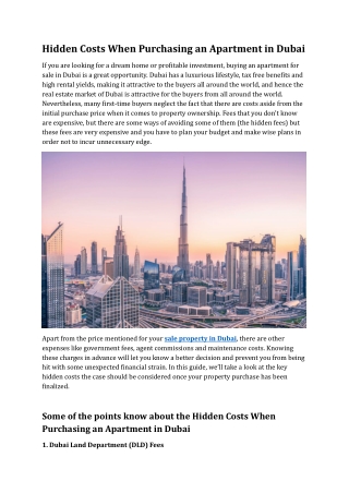 Hidden Costs When Purchasing an Apartment in Dubai