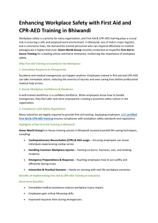 Enhancing Workplace Safety with First Aid and CPR-AED Training in Bhiwandi PDF