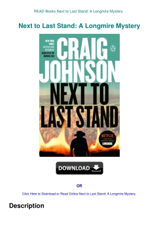 READ Books Next to Last Stand A Longmire Mystery