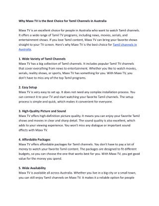 Why Maxx TV is the Best Choice for Tamil Channels in Australia