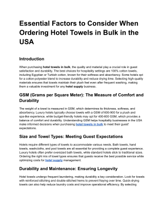 Essential Factors to Consider When Ordering Hotel Towels in Bulk in the USA