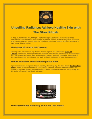 Unveiling Radiance Achieve Healthy Skin with The Glow Rituals