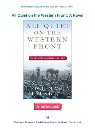 READ Books All Quiet on the Western Front A Novel