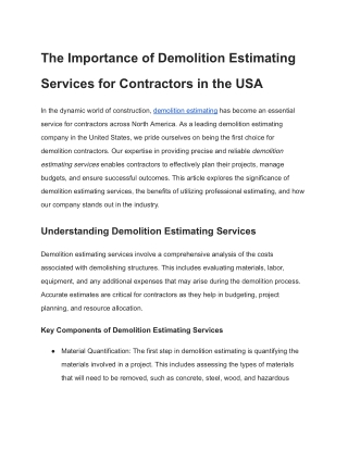 demolition estimating services in USA