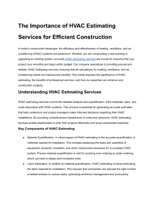 HVAC estimating services in USA