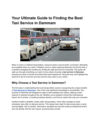 Taxi Services In Dammam