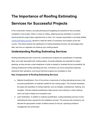 Roofing Estimating Services