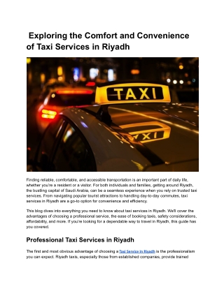 Taxi Service In Riyadh