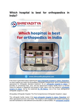 Which hospital is best for orthopaedics in India