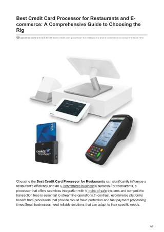 Best Credit Card Processor for Restaurants and E-commerce A Comprehensive Guide to Choosing the Rig