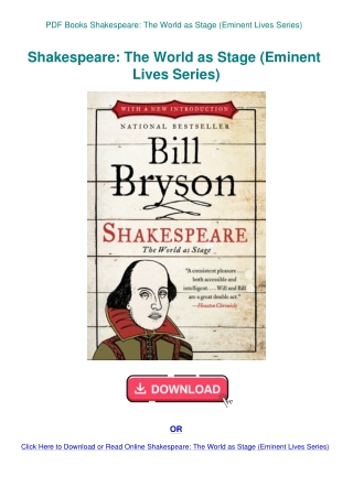 PDF Books Shakespeare The World as Stage (Eminent Lives Series)