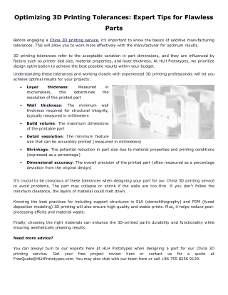 Optimizing 3D Printing Tolerances: Expert Tips for Flawless Parts