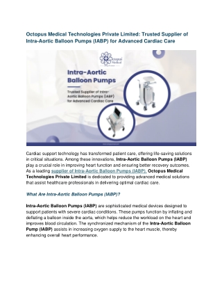 Trusted Supplier of Intra-Aortic Balloon Pumps (IABP) for Advanced Cardiac Care